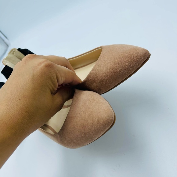 Nine West Opheliao Cream Beige Faux Suede Ankle Ballet Ballerina Flats - Picture 6 of 6